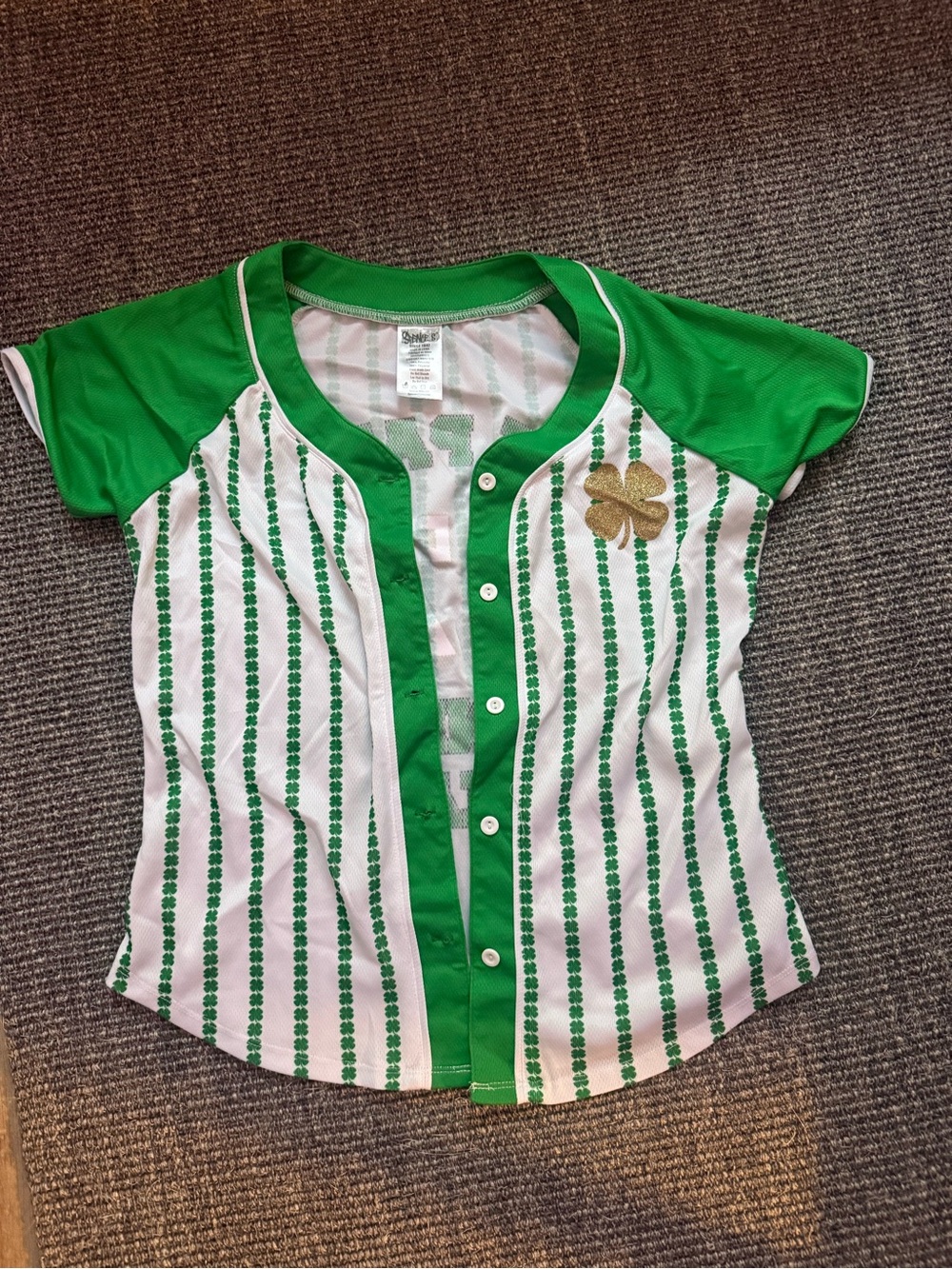 Spencer's Green & White Girls' Button Baseball Top with Gold Clover